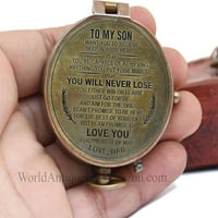Gravirani mesing kompas poklon mom sinu na našem sinu nautički poklon za sina od tate poklon sinu iz mame savršen i jedinstven poklon sa kožnim futrolom