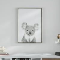 'Koala II životinjski print crno-bijeli portret' uokvireni fotografski otisak na zamotanom platnu, pojedinačni