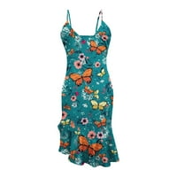 Ženska midi linijska haljina za haljinu s cvjetnim print boho ljetna plaža Salev vrat sandress za djevojke