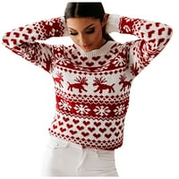 Cuhas ženske modne džempere za žene plus veličine božićni pleteni ispisani dukseri s dugim rukavima