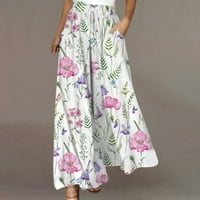 Flowy Hlače za žene Trendi visokog struka cvjetni print džepni nacrtač sa lounge Palazzo Beach pantalone