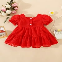 Suantret Toddler Baby Girls Ljetna haljina Kratki lisnatni rukavac Square Dress Haljina 3D Cherry Princess