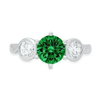 1.72ct okrugli rez zeleni simulirani smaragd 14k bijelo zlato graviranje izveštaja godišnjice Angažovanje vjenčanja Trobotna prstena veličine 7