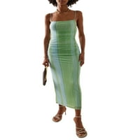 CAROLILLY ženska ljetna duga koža Skinny Sling haljina zelena haljina bez rukava bez rukava