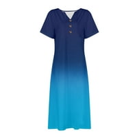 Ženska haljina s kratkim rukavima V-izrez Polka Print Casual haljina s džepovima, plavom, XL, 95% poliestera,
