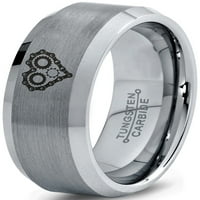 Volfram Bicikl lanac zupčanik srca prsten za prsten za muškarce Žene Udobne fit sive koraka Bevel Edge