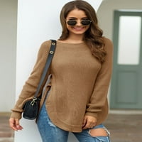 Smanjeni ženski džemper plovidbu pulover pulover pulover pune boje casual srednjeg dugih rukava s podijeljenim