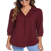 Ženski rukav V izrez Majica rever Tuntic The Tange Ležerne prilike Klasična bluza od pune boje labava
