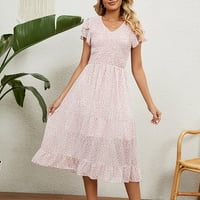 Wycnly Womens haljine kratki rukav V-izrez cvjetni print casual duga ljetna haljina plaža boho ruffle