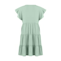Žene Čvrsti okrugli dekolte A-line Mini modne ljetne haljine kratkih rukava Mint Green XL