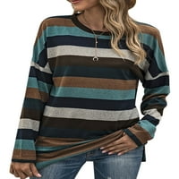 Ženska casual labava majica bluza plus veličina pada dugih rukava prugasti patchwork pulover vrhovi