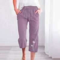 Oalirro posteljina kapri hlače za žene cvjetni print sa džepovima pamučna posteljina casual ljeta