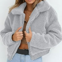 Ženski zimski kaputi duga vuna zimski patentni patentni zatvarač umjetno toplo dame odjeća jakna siva