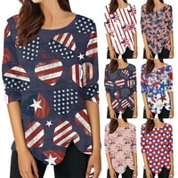 Američka zastava izlasci za žene T majice kratkih rukava nacrtajući okrugli vrat dugme za tisak crno