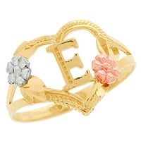 Jackani 14K Multi-tonski zlatni dijamantni rez cvjetni slovo Početni E srčani prsten
