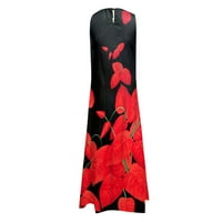 Clearsance Ljetne haljine za žene bez rukava Maxi gležanj Dužina Ležerne haljine cvjetne haljine crvene