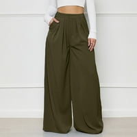TDOQOT Duksevi za žene - jesen moda sa džepovima Baggy Casual High Struine ravne pantalone vojske zelene