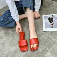 Zunfeo Wemens klirence - ljetni modni čvrsti papuci Square Head ravne višebojne casual papuče crvena