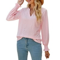 Ženski vrhovi bluza Grafički pritiska dugih rukava modne žene majice V-izrez Ljetna tunika Tee Pink
