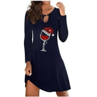 Haljina s dugim rukavima za ženska modna crewneck vinska stakla Grafička zaštita mini haljina jesen