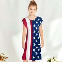 Taqqpue 4. jula Djevojčica dječja odijela Djeca Dječji Djevojke Neovisnost Dan Modni slatka rukava s kratkim rukavima Press haljina za djecu Patriotska američka zastava koja odgovara odjeću 5-15 godina
