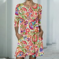Uublik ženska proljetna ljetna haljina kontrast Ispis kratkih rukava Pulover okruglog vrata casual haljina