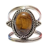 Sterling srebrni prsten za uniseks, prirodni tigarski prsten za oči Gemstone jedinstvenog ručno izrađenog