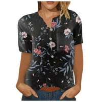 Košulje za žensku modnu štampanu uzorak uzorak spušteni džep na prsima majica kratkih rukava crna xxxxl
