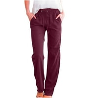 Pantalone za olovke za žene crtanje čvrste boje ravne fit pantalone ELASTC struk povremene hlače pune