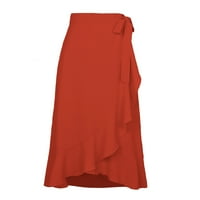 Vremenska ženska ležerna moda jednodijelna čipkasta suknja Nepravilna kuka pune boje suknje crvena,