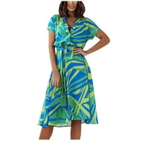 Letnja haljina sunčanica V-izrez kratki rukav cvjetni zeleni xxl