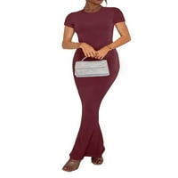 Ženska dugačka olovka Bodycon haljina od pune boje kratkih rukava maxi haljina s kratkim rukavima
