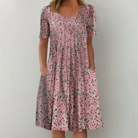 Haljina za žene Casual Okrugli vrat Modni casual cvjetni print Short rukav Pocket Midi haljina Proljeće