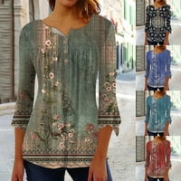 Clearsance YoHome Prevelike majice za žene Ljeto V-izrez Ležerne prilike od tiskanog zvona s tri četvrtine