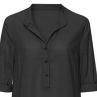 Ljetne haljine za žene s dugim rukavima A-line Maxi modna čvrsta V-izrez crna XL