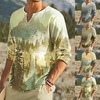 Modni muškarci retro casual labav Henley Beach tiskani vitkim majicama dugih rukava