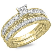 1. Carat 18k žuta zlatna princeza i okrugla reza Dijamantna ženska prstena za brisanje sa odgovarajućim
