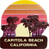 Capitola Beach California Trendy Suvenir Ručna oslikana smola hladnjak Magnet zalazak sunca i palmine