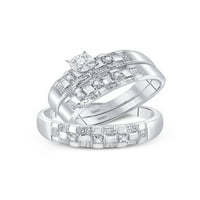 Čvrsta 10k bijelo zlato i njezina okrugla Diamond Solitaire Usklađivanje par tri prstena za angažman