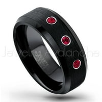 Crni volfran prsten ivica - 0,21CTW Ruby 3-kameni trake - Personalizirani vulsten vjenčani prsten -