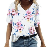 Prevelike majice za žene kratki rukovi Bluze Regularne fit T majice Pulover tees vrhovi cvjetni tisak