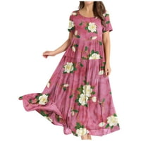 Fnohy ženska ljetna haljina plus veličina casual labave boemske cvjetne haljine s džepovima s kratkim