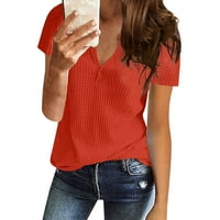 Žene ljetne vrhove kratki rukav čvrsta blusa Casual Women Henley majice crvena 3xl