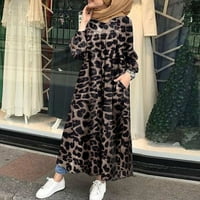 Ljetne haljine za žene dugih rukava ispis leopardske haljine V-izrez Maxi Loose Fit Y2K moda Elegantna