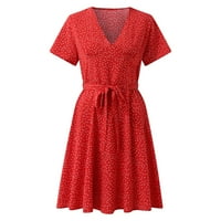 Miayilima Mini haljine za žene Ležerne prilike polka tački cvjetni ispis kratkih rukava s V-izrezom
