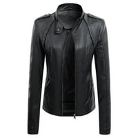 VBNERGOIE Ženska kožna jakna Dugi rukav kaput Ležerna odjeća Streetwear Odjeća za bluza Topla crna jakna