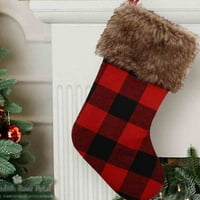 Božićne čarape Crna crvena karirana sa smeđim umjetnim krznim prozorima ukrasi Božićne zabave Kućni