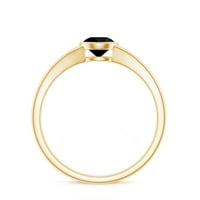 Okrugli rez Black Diamond Solitaire prsten u bezel postavki sa Split Shank, 14k žuto zlato, US 4.00