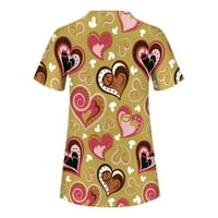 Ženski bluze Žene Valentinovo ispis kratkih rukava V Vrući izrez Radna uniforma Džepna bluza Khaki XXL