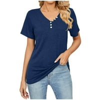 Uorcsa bluza casual ljetni gumb čvrsta boja modni kratki rukav v vrat žene t majice mornarice